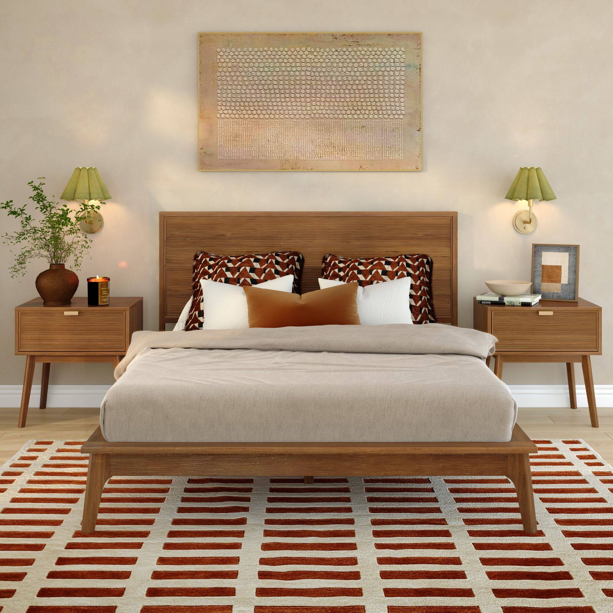 Alt View 1. Plank+Beam - Linea Tambour Queen Bed, Pecan - Pecan.