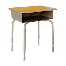 Front. Emma + Oliver - Student Desk with Open Front Metal Book Box - School Desk - Maple Top/Silver Frame.