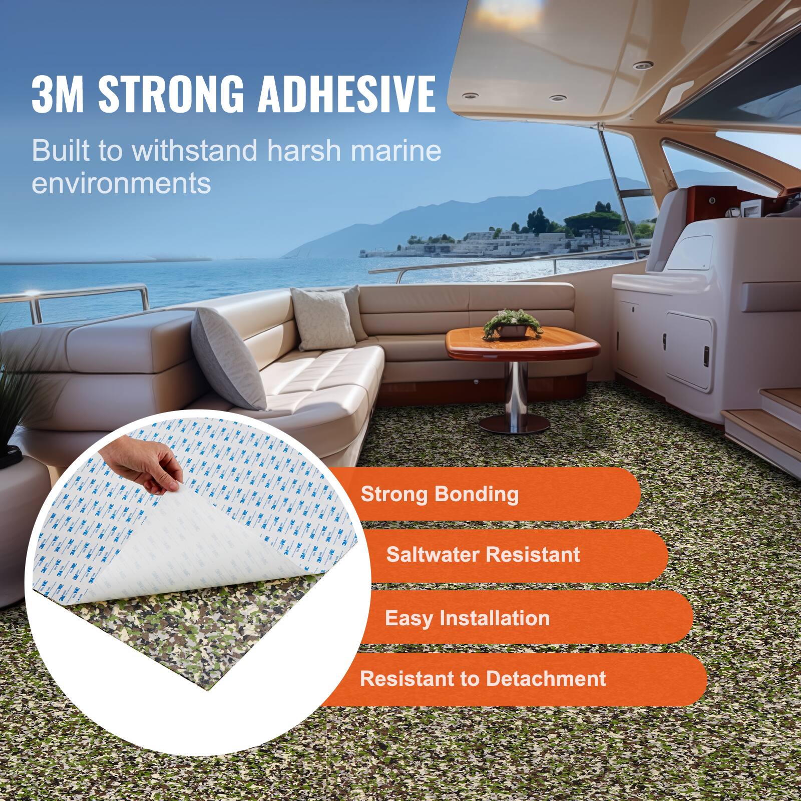 3M STRONG ADHESIVE  
Built to withstand harsh marine environments  

- Strong Bonding  
- Saltwater Resistant  
- Easy Installation  
- Resistant to Detachment