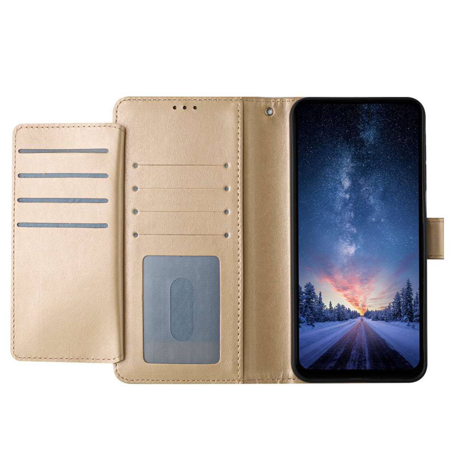Left. Dteck - Dteck Wallet Folio Case for Apple iPhone 16e/17e, Shockproof Magnetic PU Leather Flip Card Slots Stand Case - Gold.