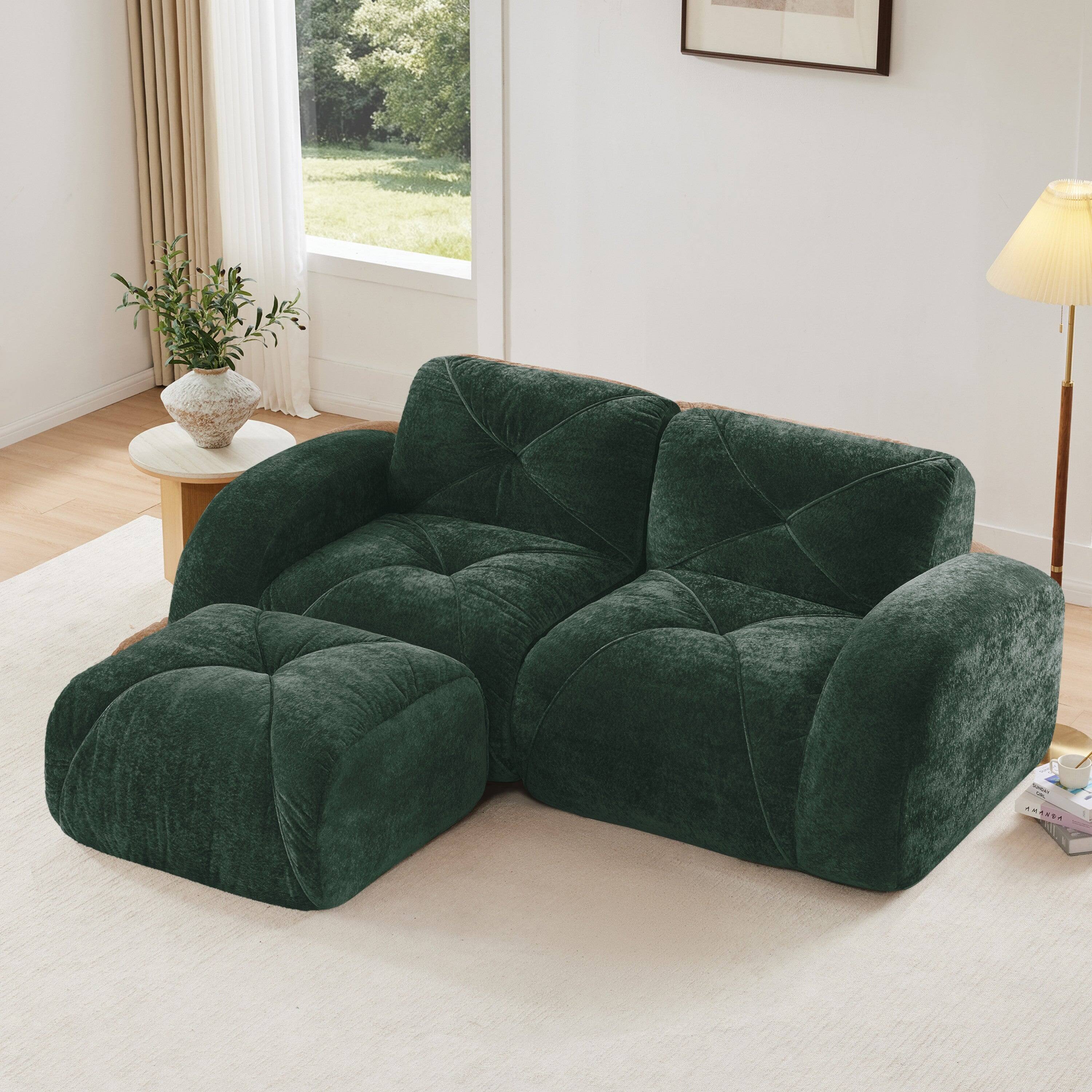 Alt View 1. Boyel Living - L Shaped Boneless Sofa with Ottoman Soft Velvet Tufted No Assembly Bedroom Lounge Green - Green.