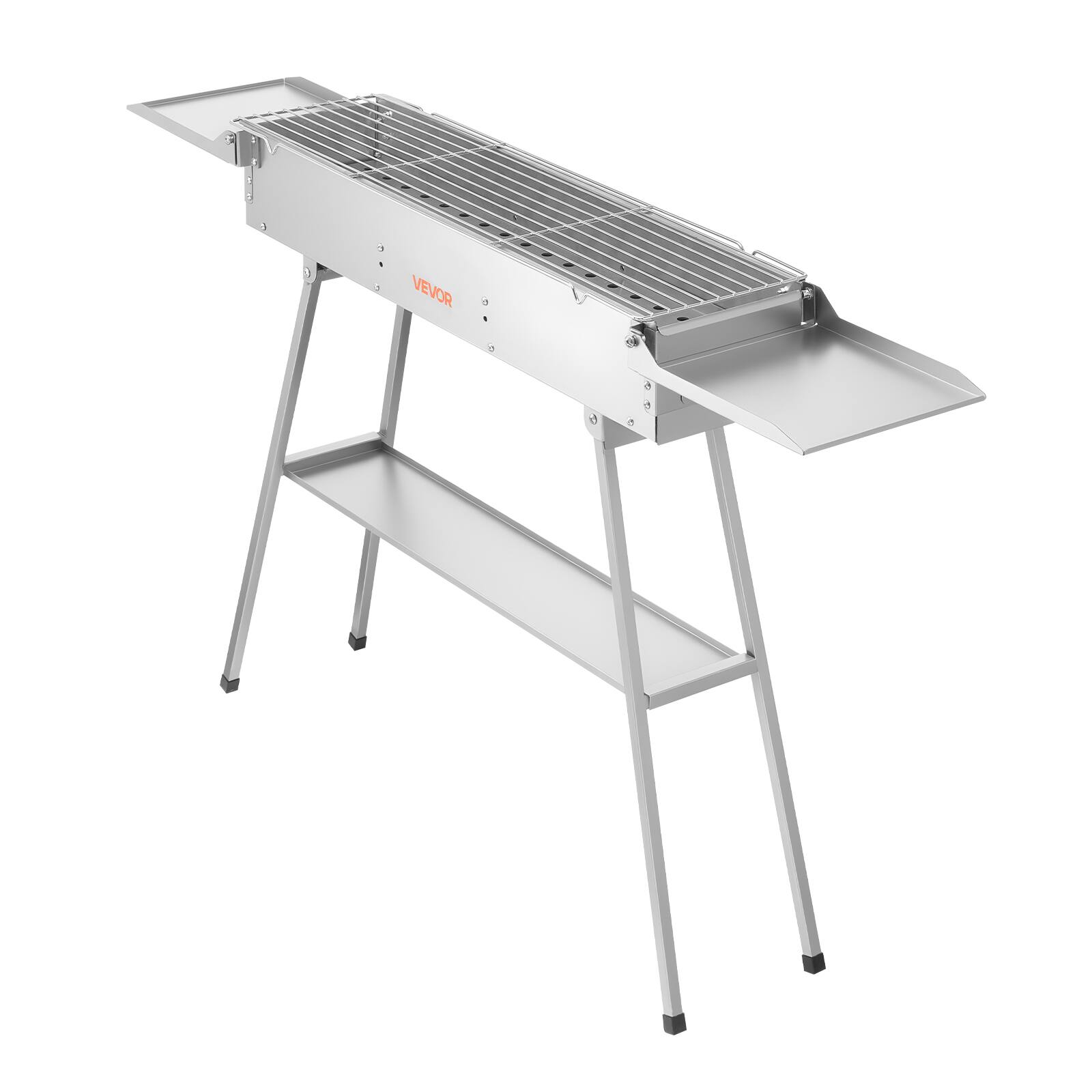 Alt View 5. VEVOR - Foldable Charcoal Grill, 250 sq.in. Portable Charcoal Barbecue Grill with Liftable Charcoal Tray & Side Tables - Silver.