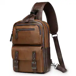 Unique Bargains - Vintage PU Leather Sling Backpack, Crossbody Shoulder Bag with Adjustable Strap, Multi-Pocket Compact Travel Chest Bag - Light Brown