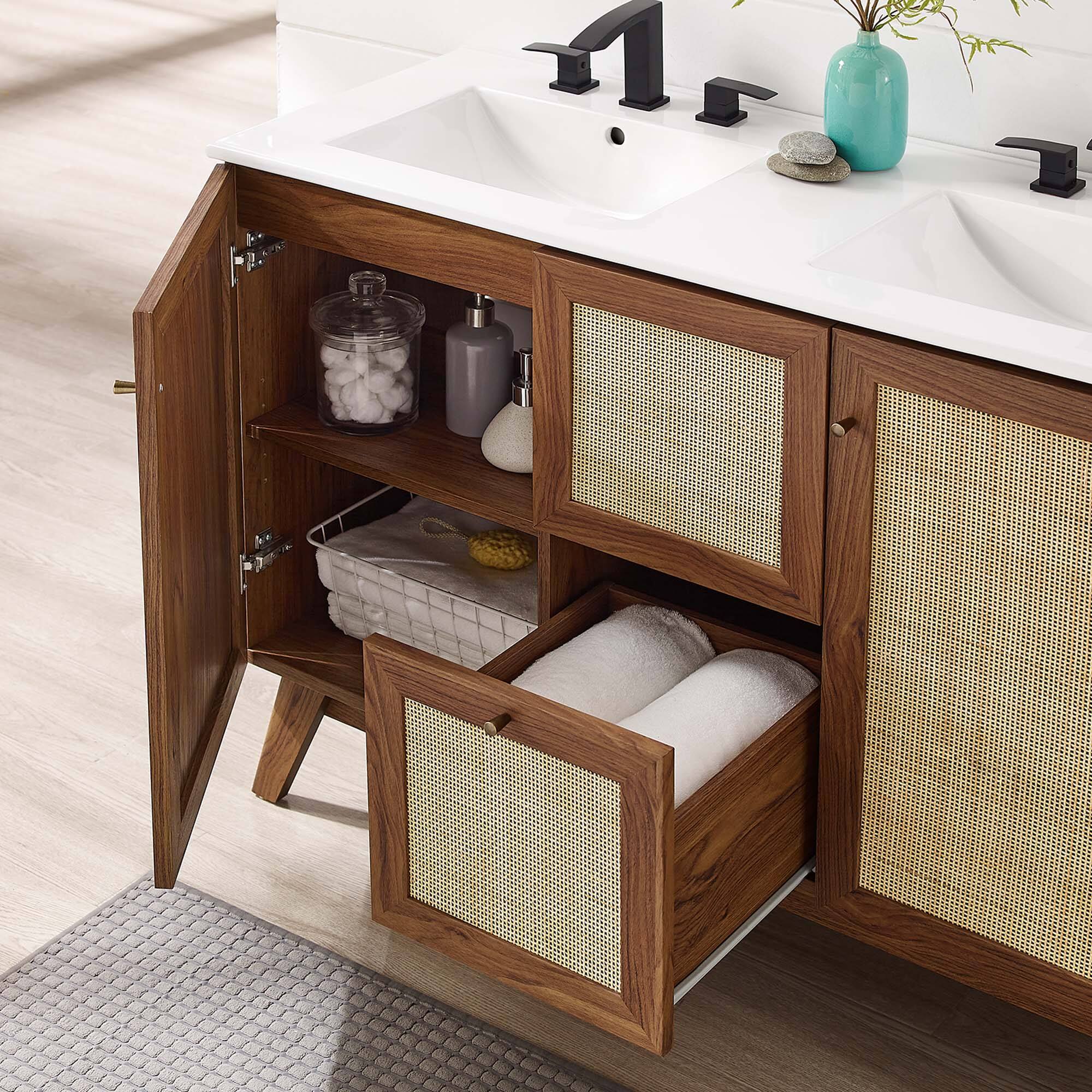 Alt View 1. Modway - Soma Bathroom Vanity with White Basin Included by Modway - Walnut White.
