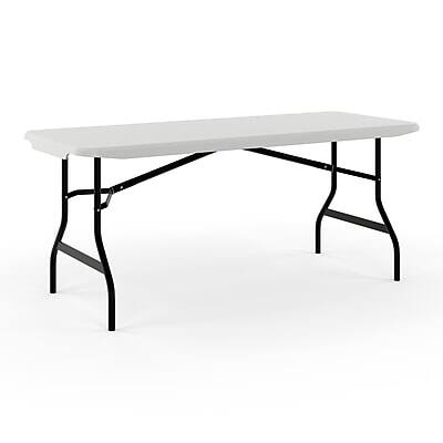 Front. Staples - Staples 6' x 29.5" Heavy Duty Plastic Folding Table, White Granite (62109) - White Granite.
