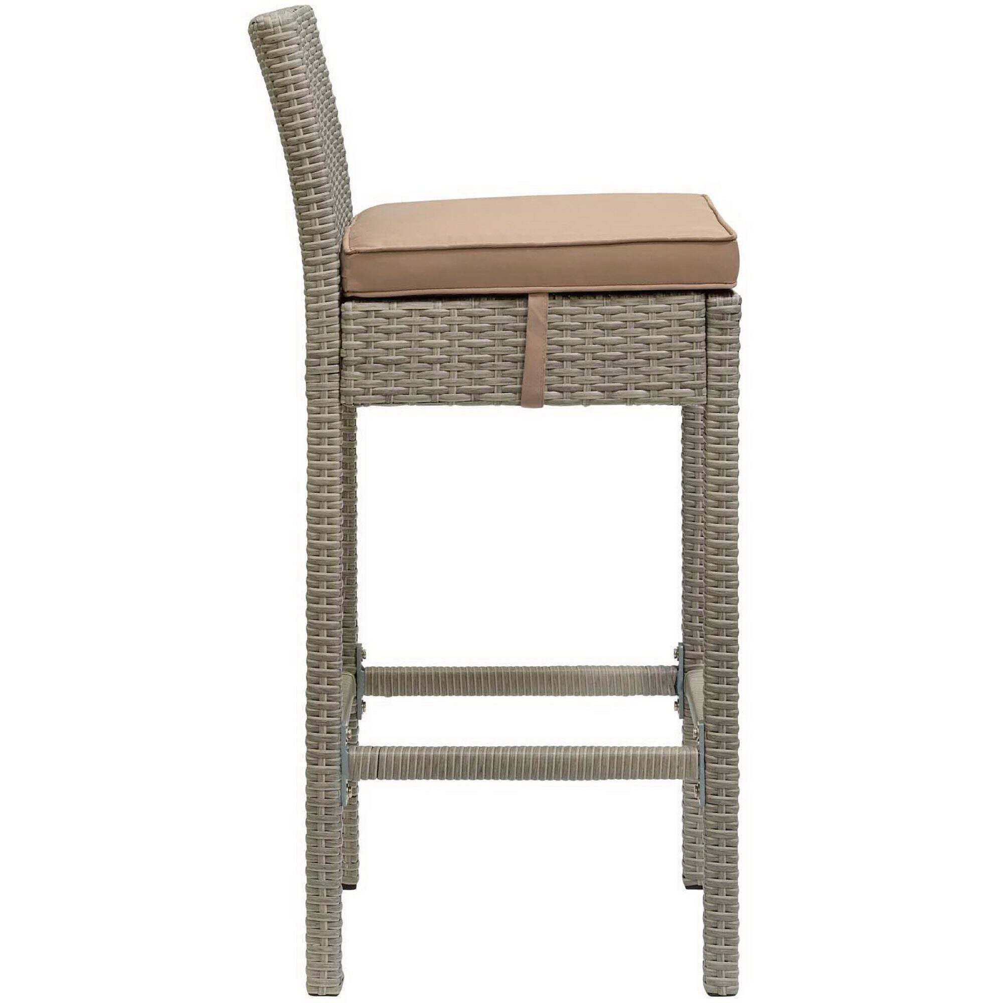 Back. Modway - Conduit Outdoor Patio Wicker Rattan Bar Stool Set of 4 by Modway - Light Gray Mocha.