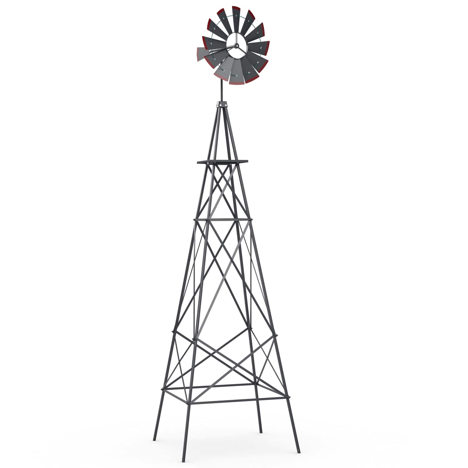 Costway - 8Ft Tall Windmill Ornamental Wind Wheel Silver And Red Garden Weather Vane - Gray price history on PriceWatchPro