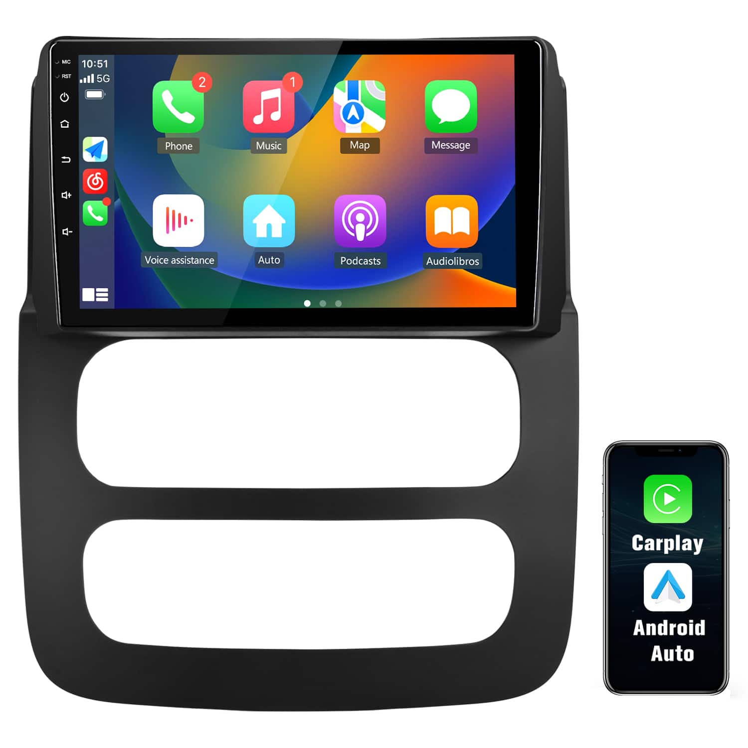 Junsun - Carplay 8 Core 4+64GB Android 15 For Dodge RAM 2002-2005 Car Radio Stereo GPS Navi WIFI RDS SWC FM BT - Black