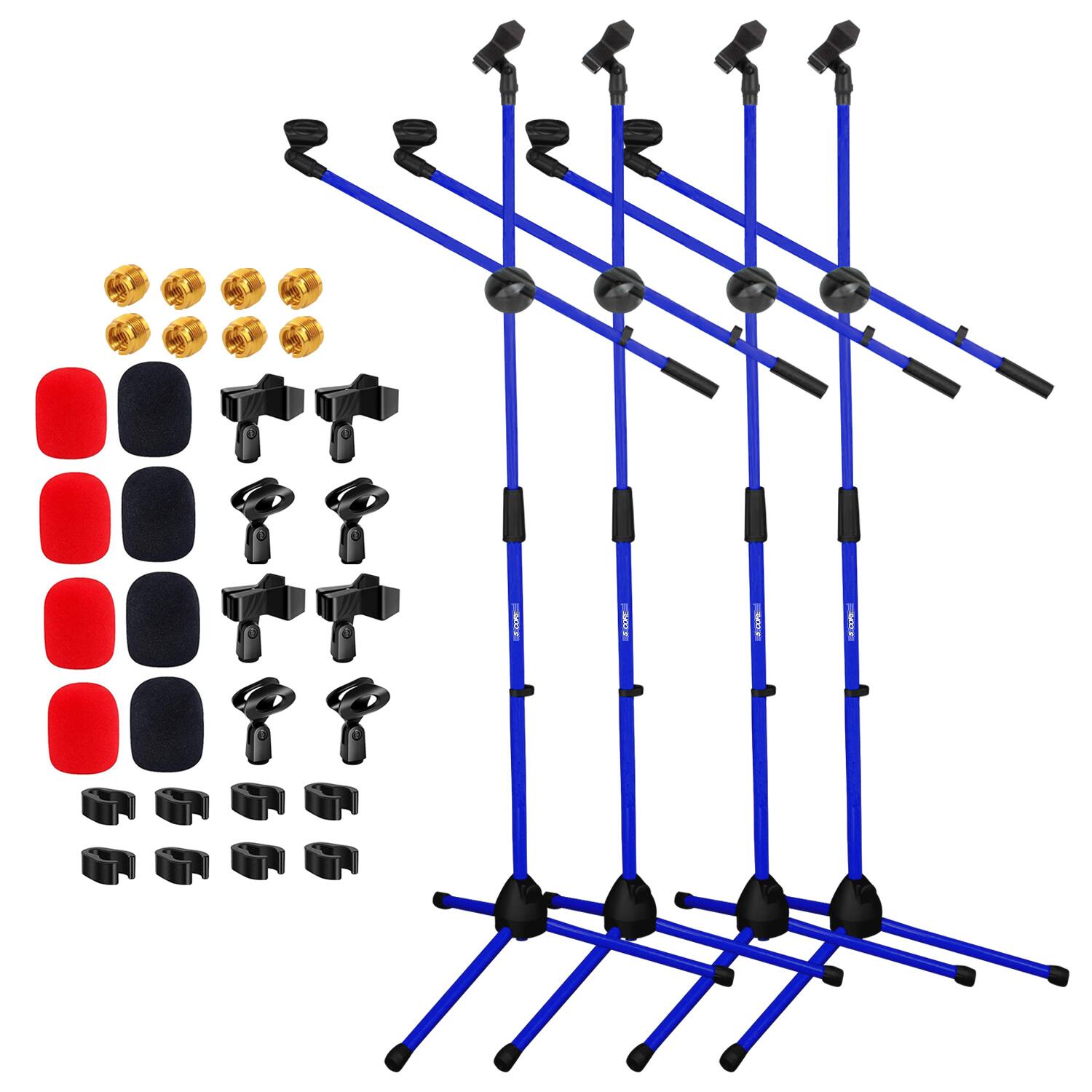 5 CORE - Mic Stand 4 Pcs Floor Height Adjustable Tripod Microphone Stands w Extending Telescoping Boom Arm