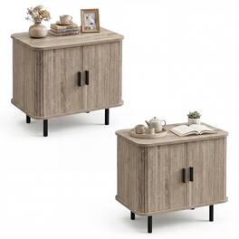 Gymax - 2PCS End Table Mid Century Nightstand w/Sliding Tambour Doors & Storage Shelf Natural - Yellow