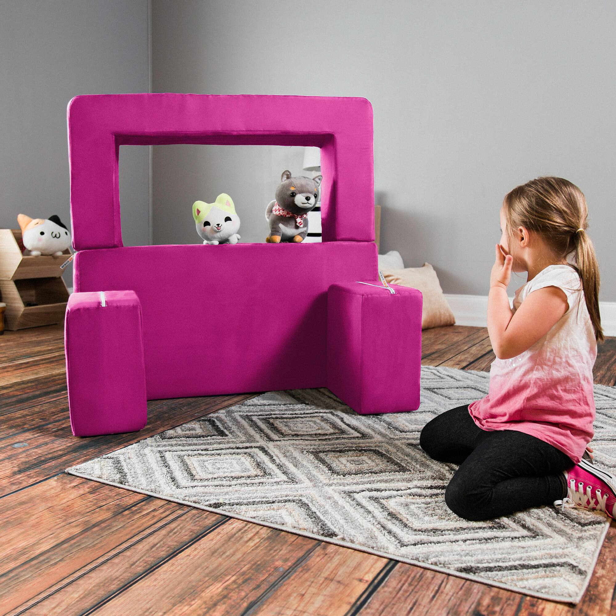 Alt View 5. Jaxx - Jaxx Zipline Kids Modular Loveseat & Ottomans, Fold Out Lounger, Fuchsia - Fuchsia.