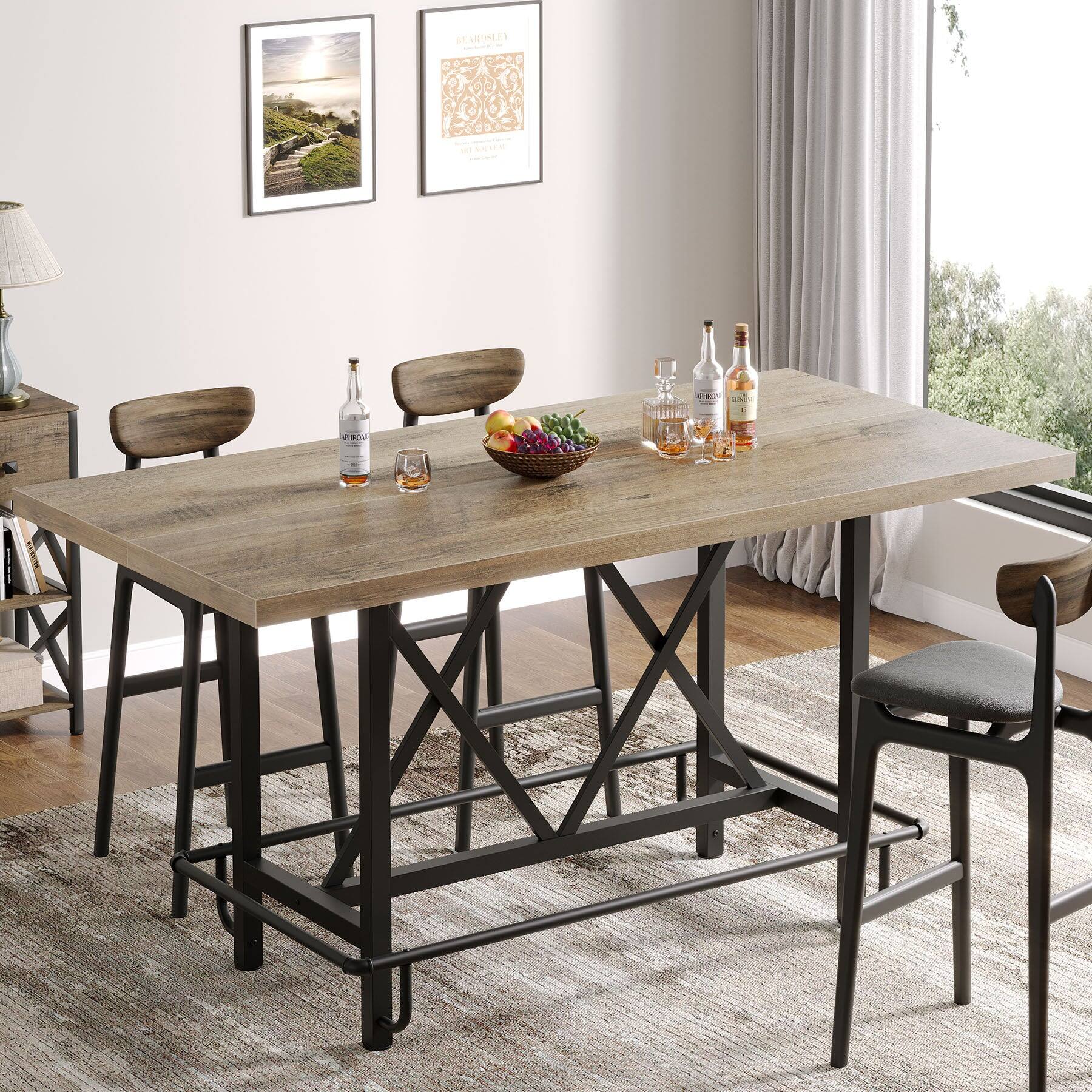 Tribesigns Farmhouse Bar Table with Rectangular Top for Everyday Dining ...