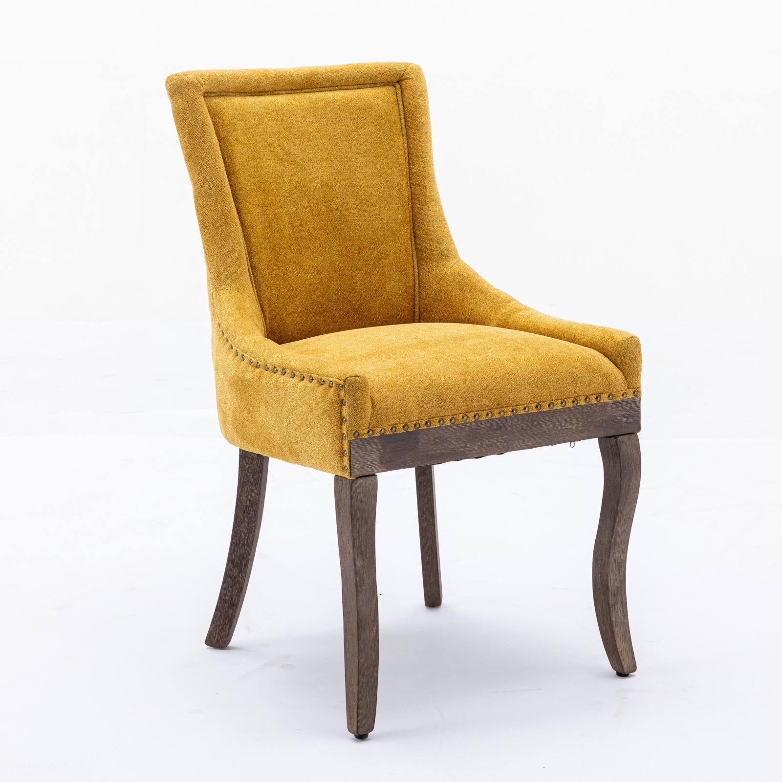 Left. GOODSILO - Ultra Side Dining Chair Set of 2, Thickened Fabric, Solid Wood Legs, Bronze Nail Head - Golden.