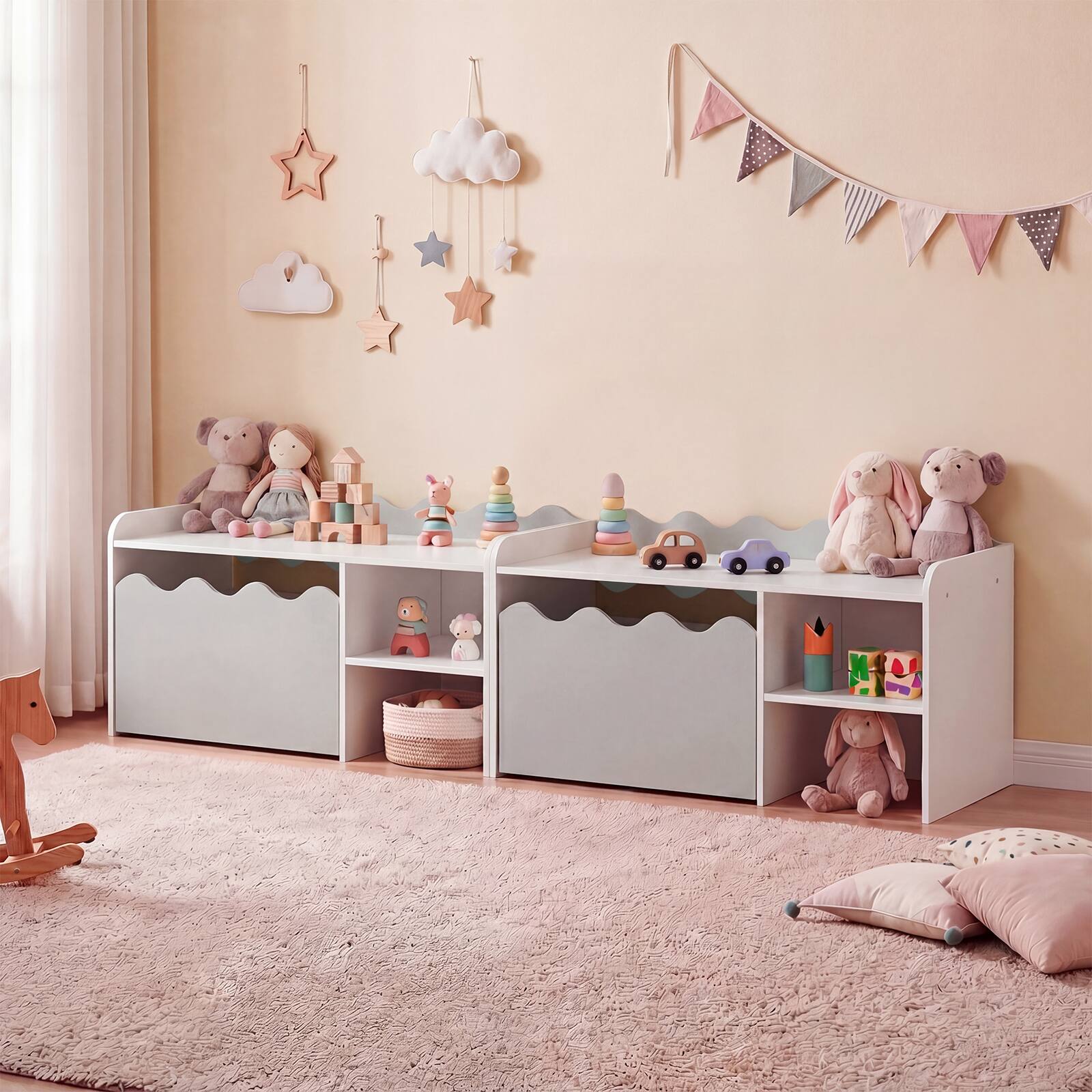Alt View 3. Costway - Costway Kids Bookshelf & Toy Storage Organizer,Wooden Toddler Book Rack with Movable Drawer - Gray + White.