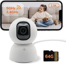 FINEAK - 2.5K Indoor Pan-Tilt Dome Security Camera (64GB SD Card Included) - White