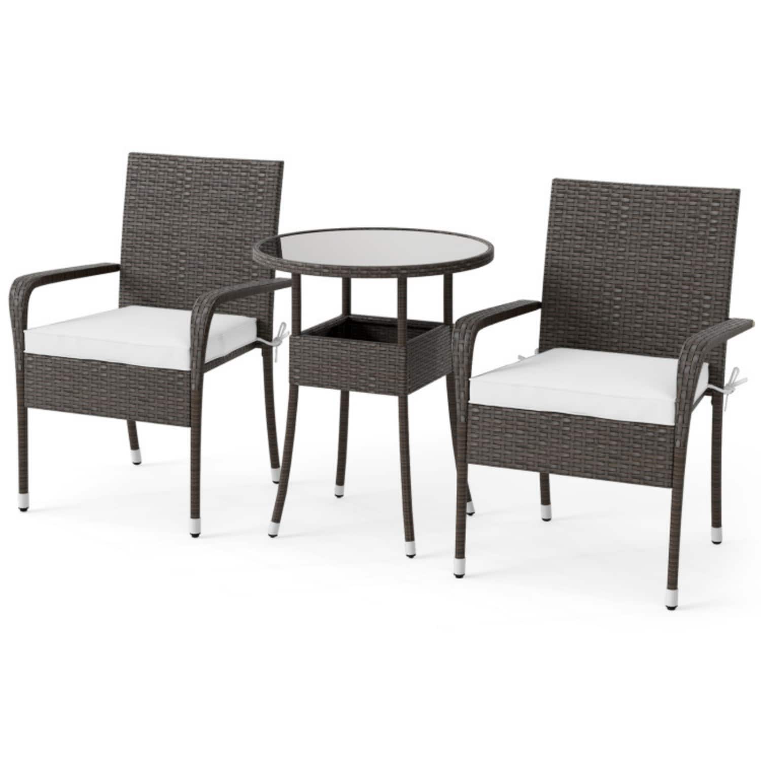 Mondawe - 25x22.5x33 IN Freestanding PE Rattan Patio Set with 2 Chairs and Table 3-Piece - Mix Brown+Beige