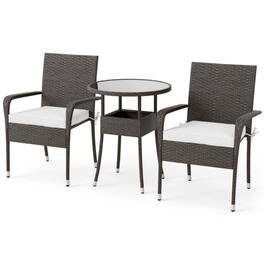 Mondawe - 25x22.5x33 IN Freestanding PE Rattan Patio Set with 2 Chairs and Table 3-Piece - Mix Brown+Beige