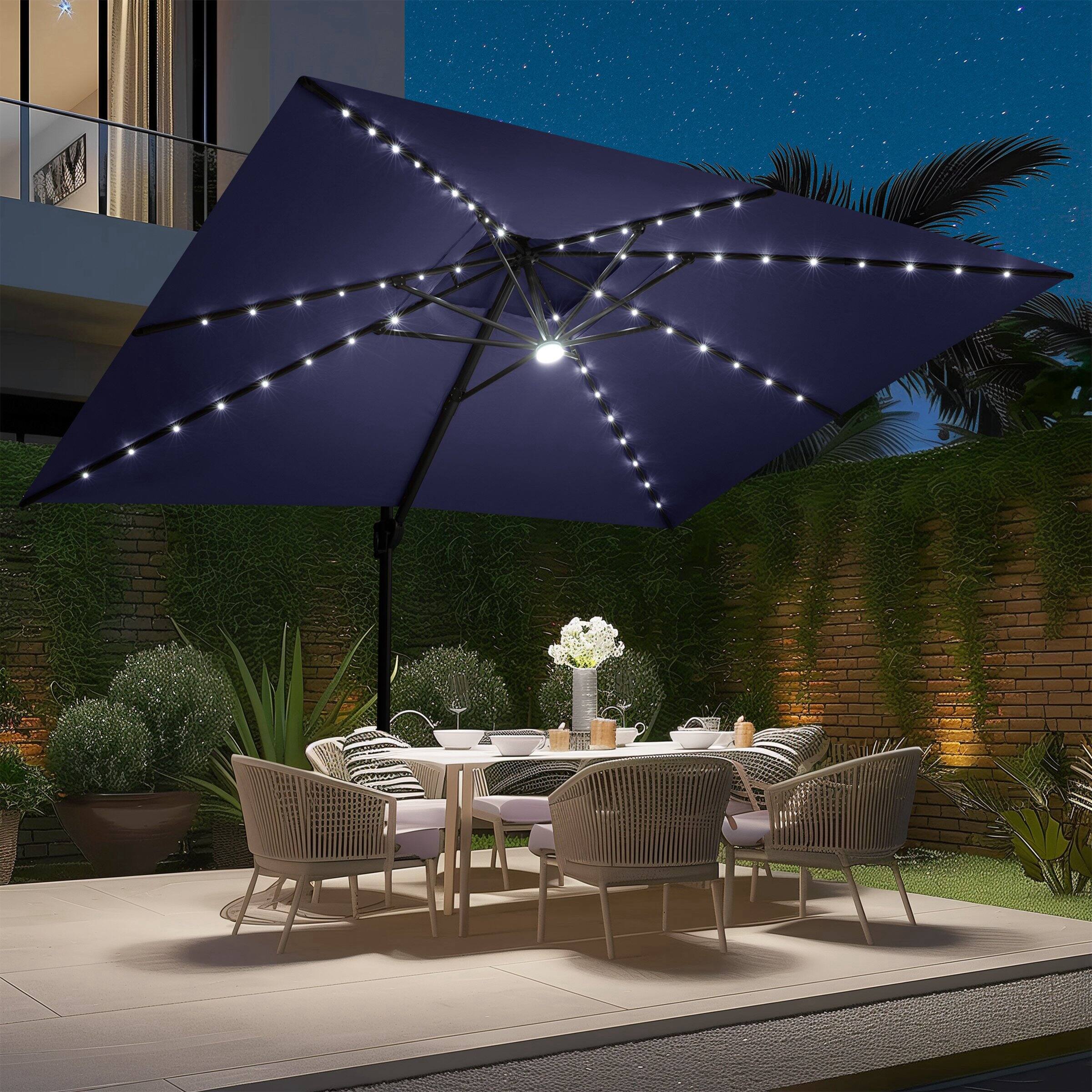 Alt View 4. Crestlive Products - Crestlive Products 10x13ft Aluminum Double Top Crank Cantilever Patio Umbrella with Lights with Base - Navy blue.
