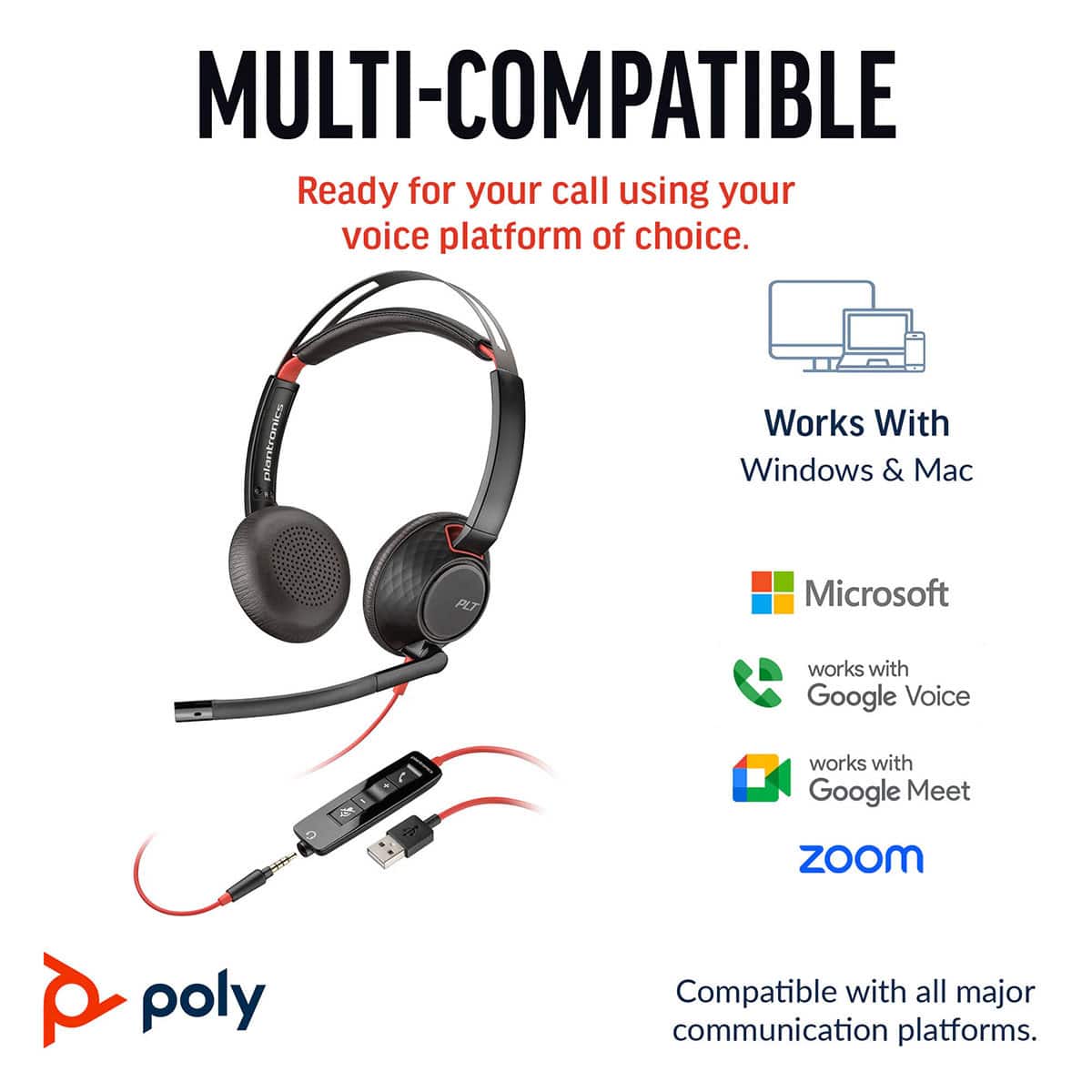 HP Poly Blackwire 5220 USB C Wired Stereo Headset Black 8X231AA