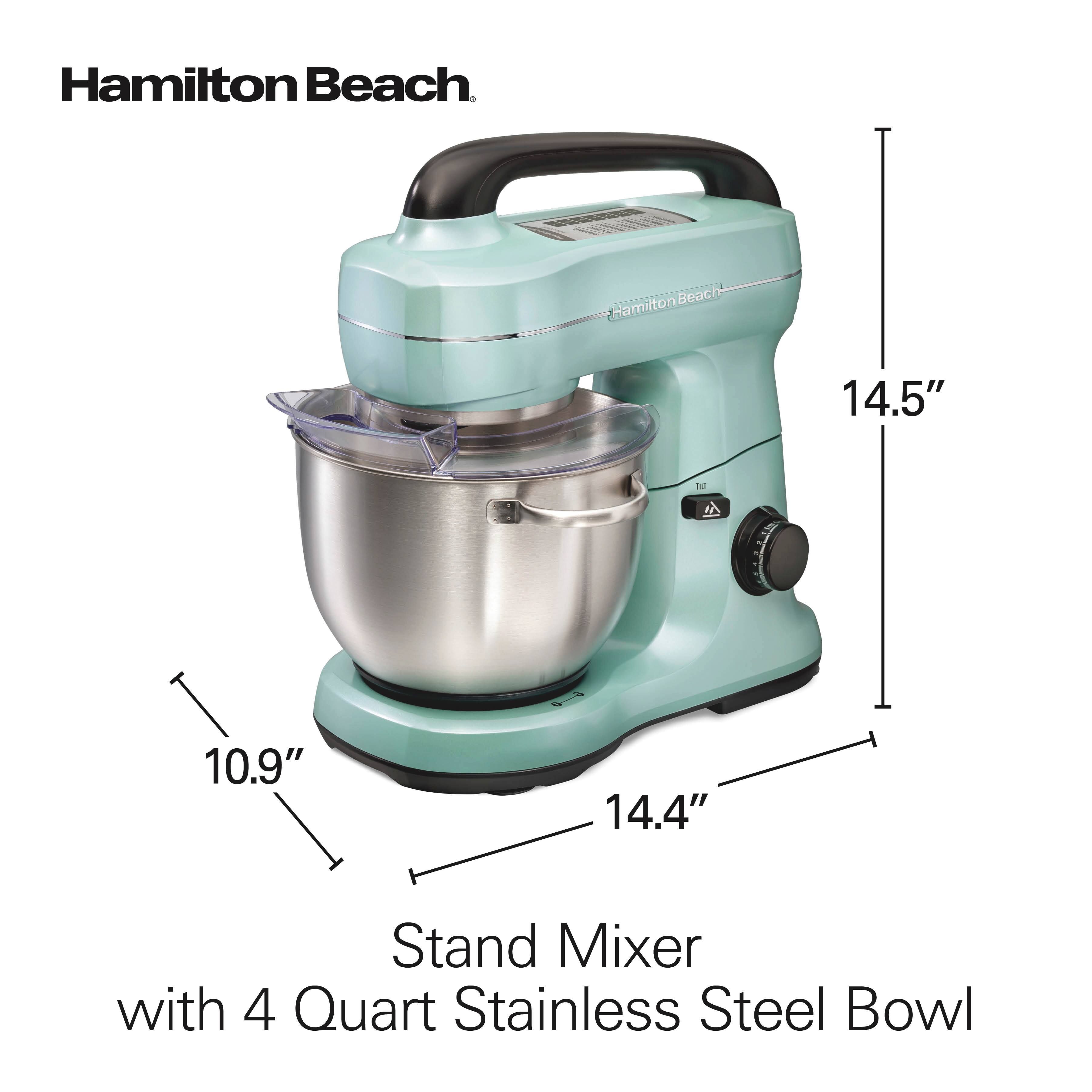 Hamilton Beach  
Stand Mixer with 4 Quart Stainless Steel Bowl  
14.5"  
14.4"  
10.9"