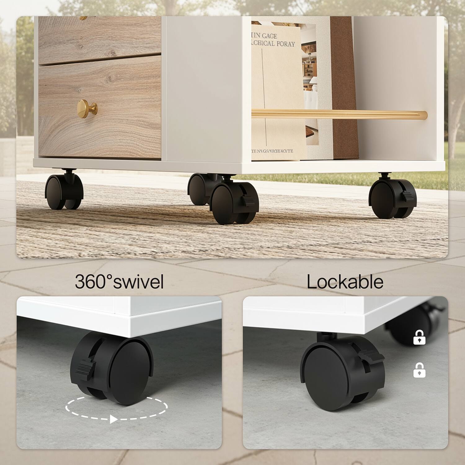 ModernMate - 63" Standing Desk , Privacy Panel, AC/USB , Home Office Table with 3 Drawers - Light Walnut - Thumbnail 4