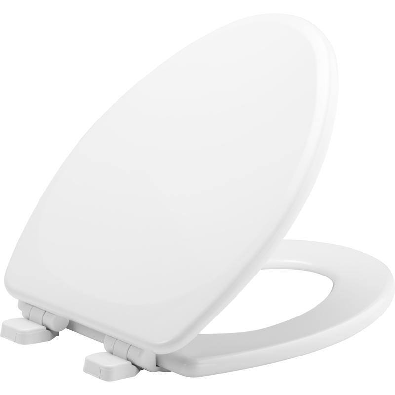 Angle. BEMIS - Mayfair by Bemis Lannon Slow Close Elongated White Enameled Wood Toilet Seat - White.