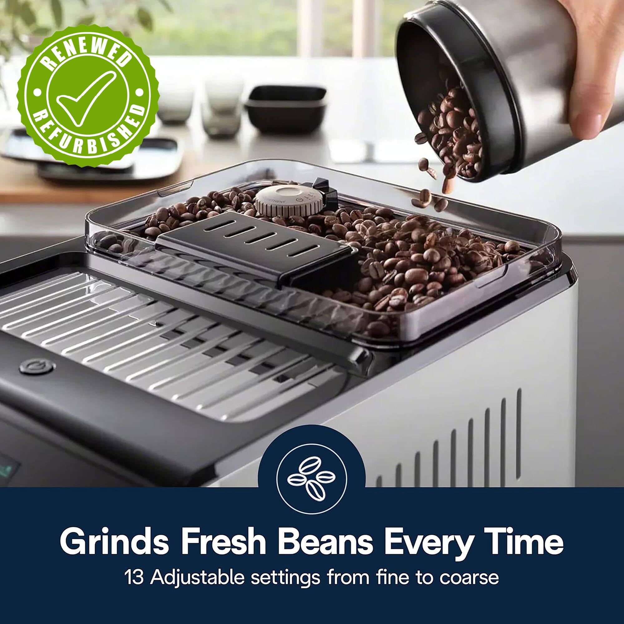 Grinds Fresh Beans Every Time  
13 Adjustable settings from fine to coarse