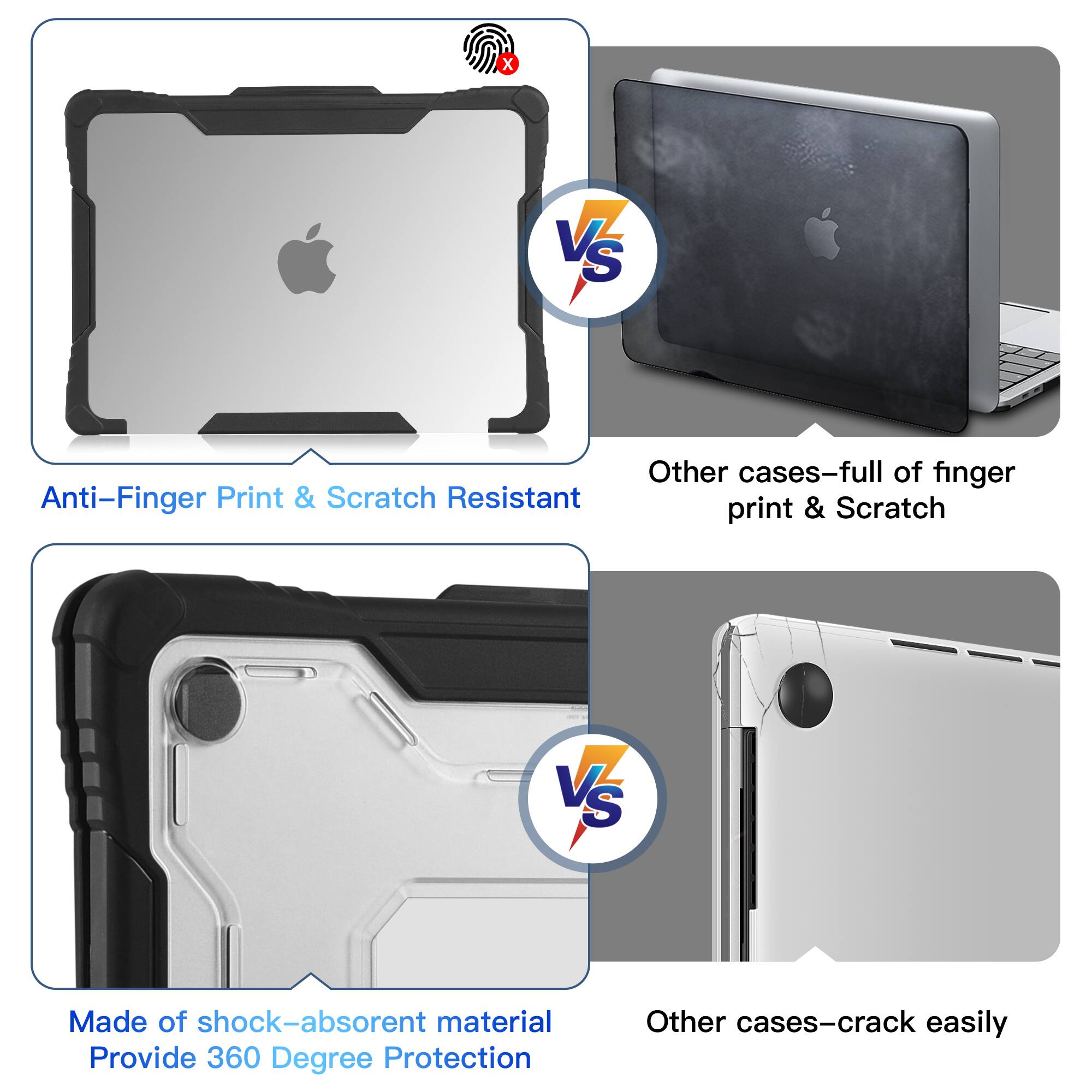 Anti-Finger Print & Scratch Resistant  
Other cases-full of finger print & Scratch  

Made of shock-absorbing material  
Provide 360 Degree Protection  
Other cases-crack easily