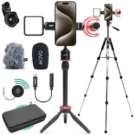 MOVO - iVlog1-IP Vlogging Kit for iPhone 15/16 and up with Fullsize Tripod, Mic, Light, More)