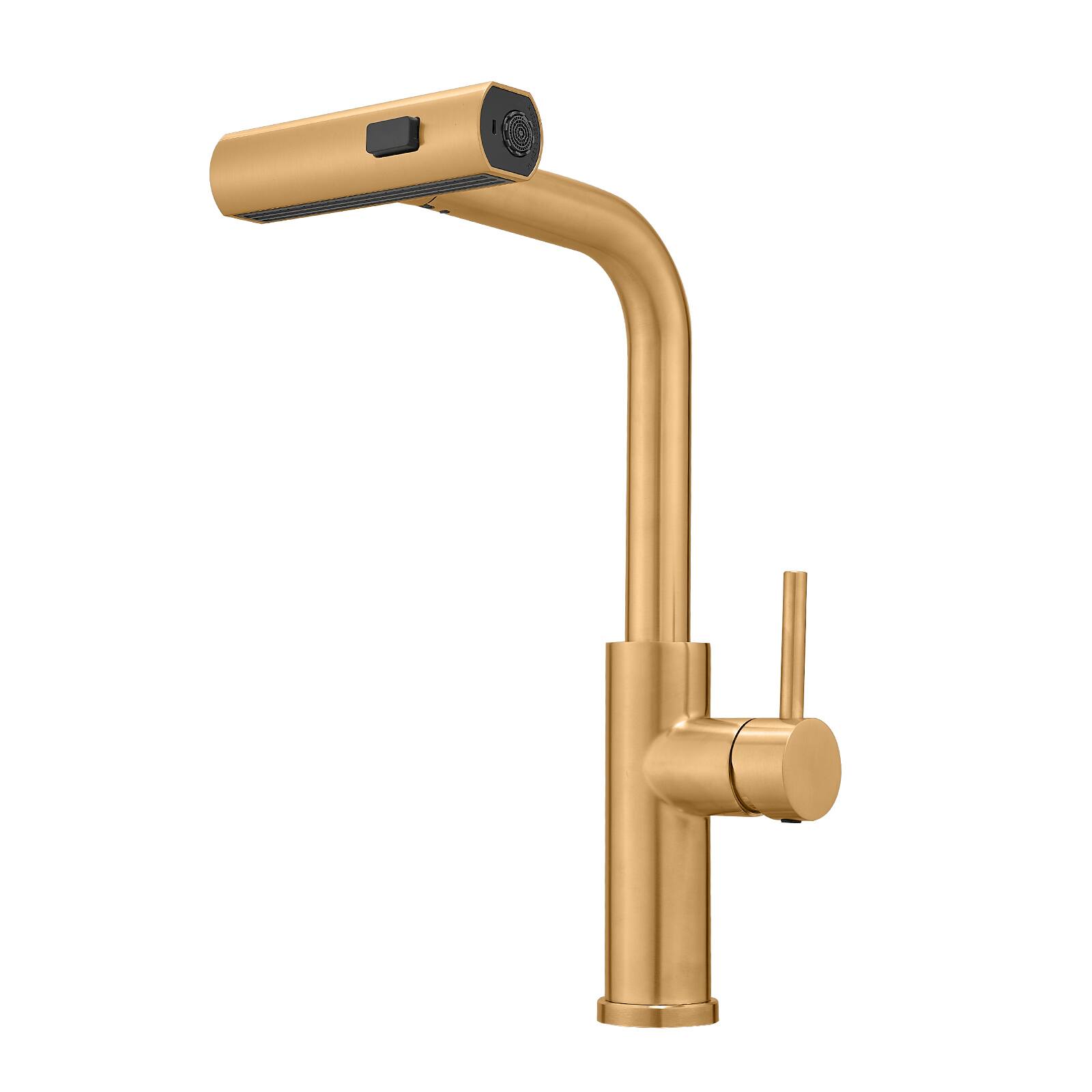 Front. TinyHomie - Kitchen Sink Faucet Nickel Gold Pull out Sprayer Bar Faucet Single Hole - white.