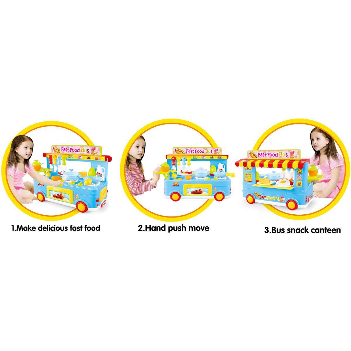 1. Make delicious fast food  
2. Hand push move  
3. Bus snack canteen  

Fast Food Bus