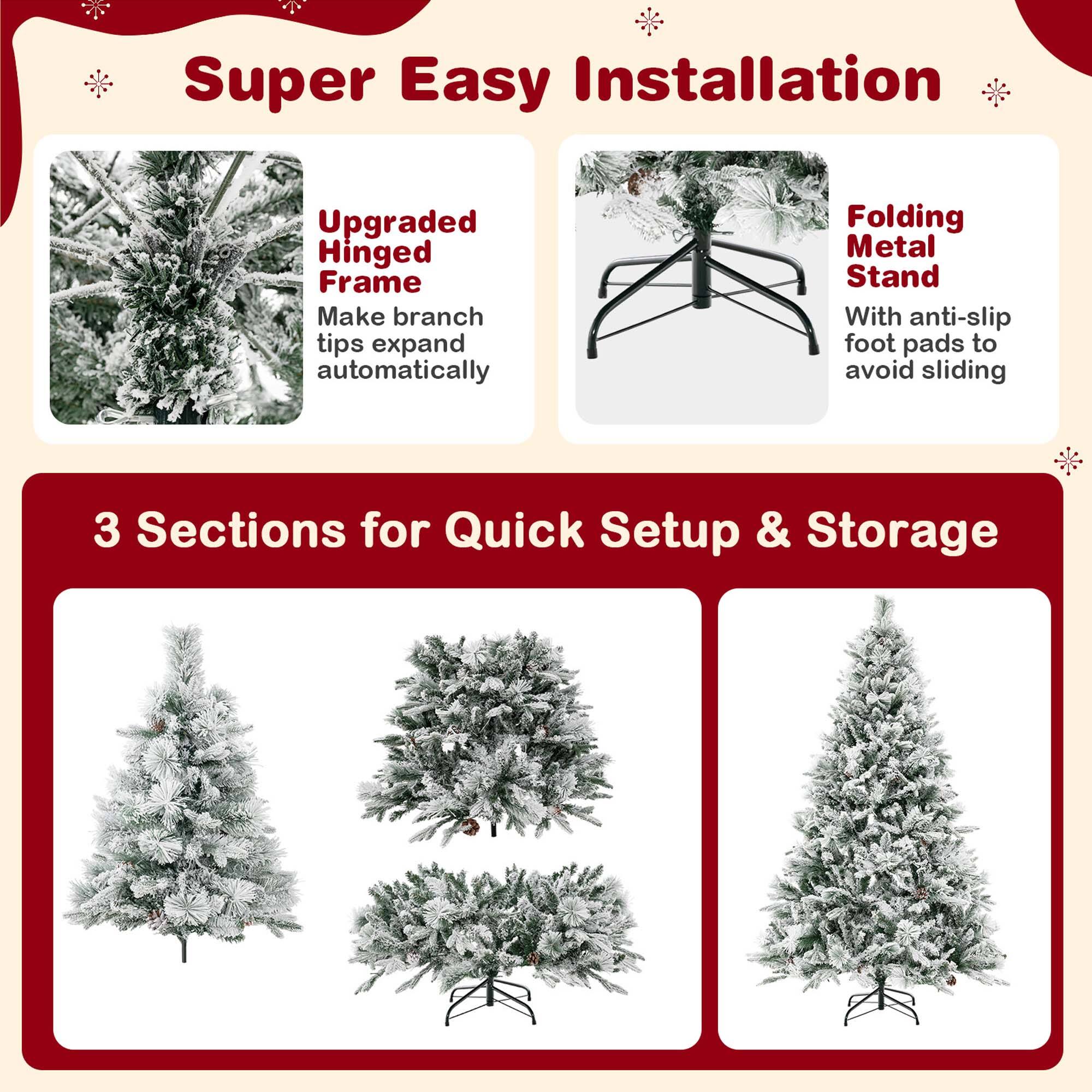 Super Easy Installation - Upgraded Hinged Frame Make branch tips expand automatically Folding Metal Stand With anti-slip foot pads to avoid sliding 3 Sections for Quick Setup & Storage