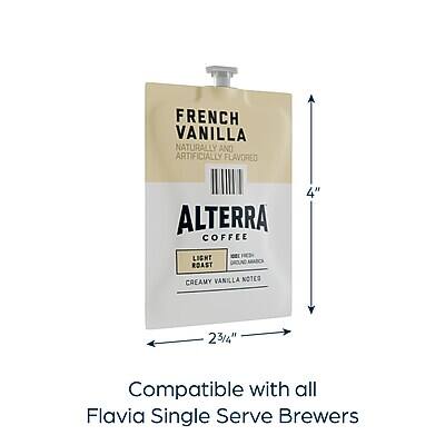 FRENCH VANILLA  
NATURALLY AND ARTIFICIALLY FLAVORED  

ALTERRA COFFEE  
LIGHT ROAST  
CREAMY VANILLA NOTES  

Compatible with all Flavia Single Serve Brewers  

4"  
2 3/4"