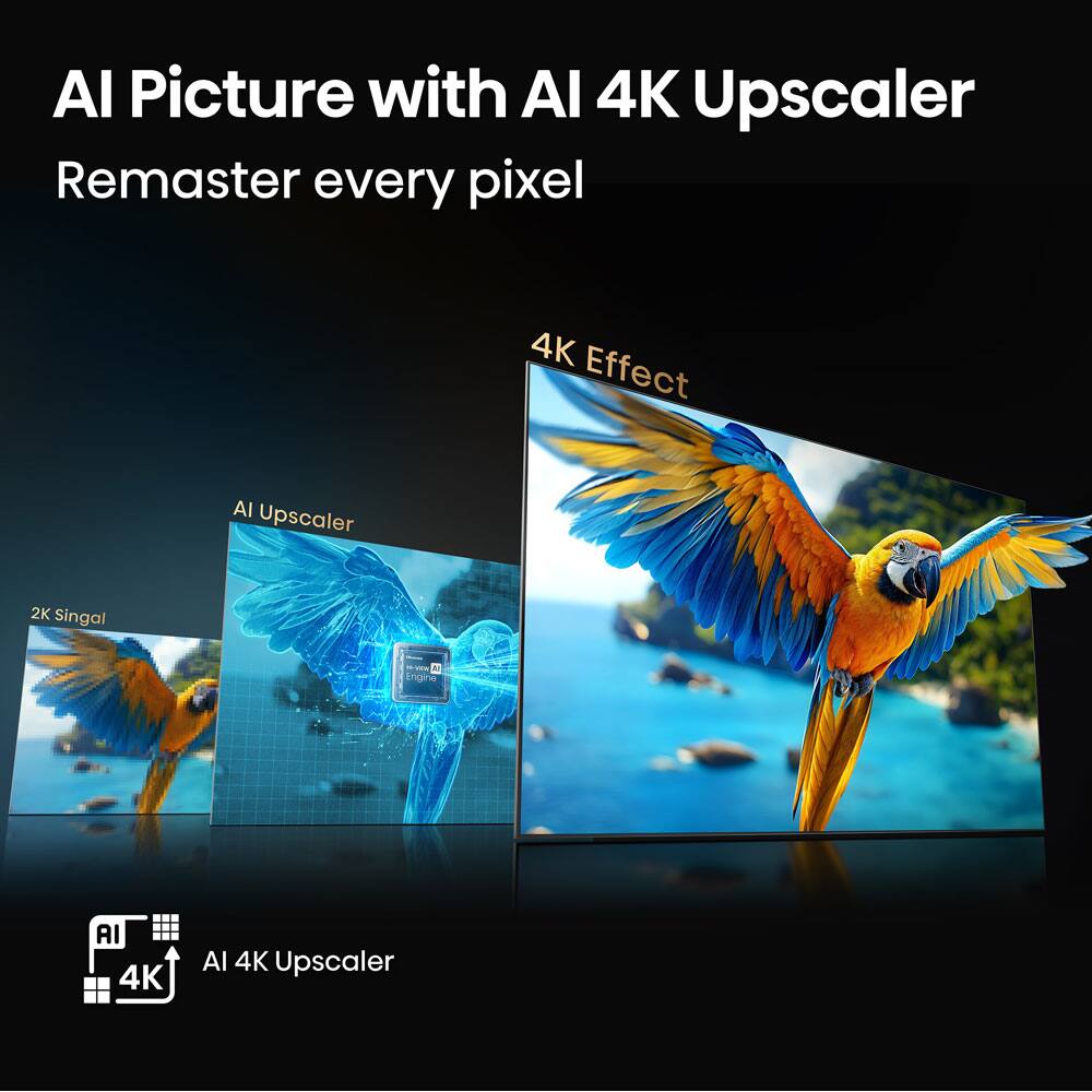AI Picture with AI 4K Upscaler  
Remaster every pixel  

4K Effect  

AI Upscaler  

2K Signal  

AI 4K Upscaler