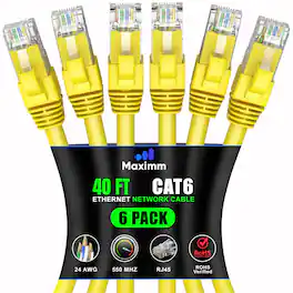 Maximm - Cat 6 Ethernet Cable 40 ft (6-Pack) - UTP, 10Gbps, 550MHz