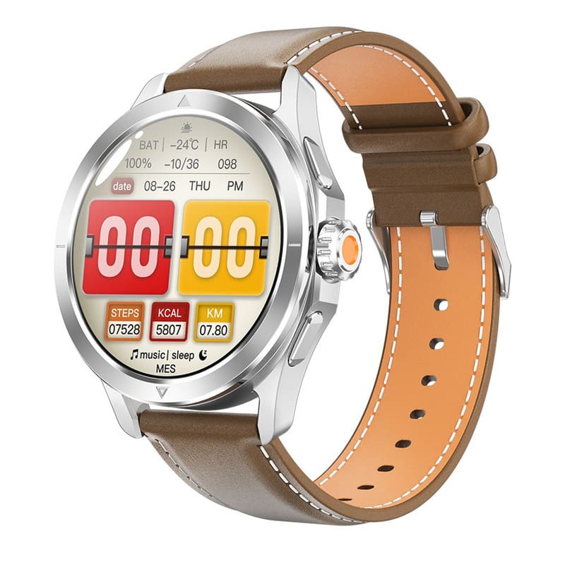 SKRAN - 1.53" High-Definition Screen Smart Watch with Calling,Heart Rate,Blood Pressure,Oxygen,Temperature Monitoring, Leather - Brown - (2026)