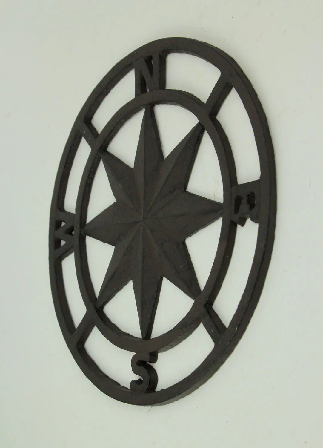 Alt View 1. Chesapeake Bay - Brown Cast Iron Nautical Compass Rose Indoor/Outdoor Wall Hanging - Brown.
