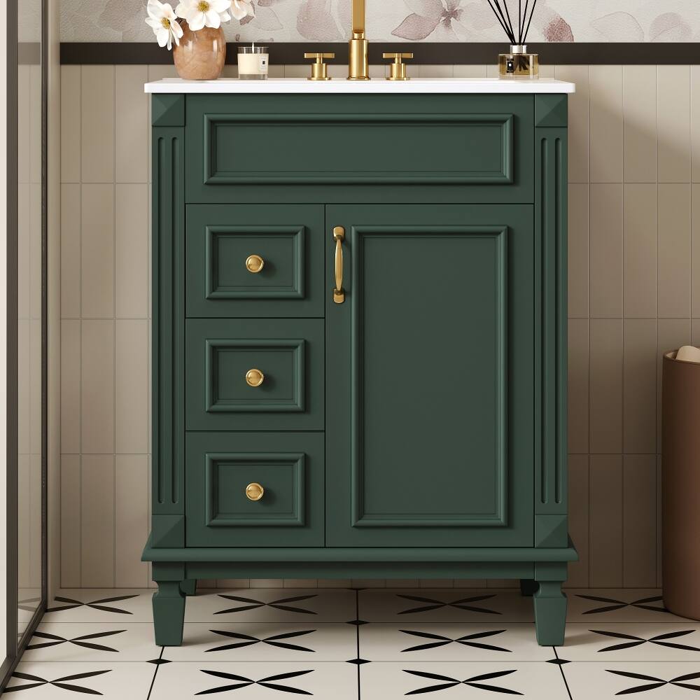 Left. Loheer - Loheer 24 inch bathroom vanity with sink Green Small Bathroom Vanity with 2 Drawers - Green.