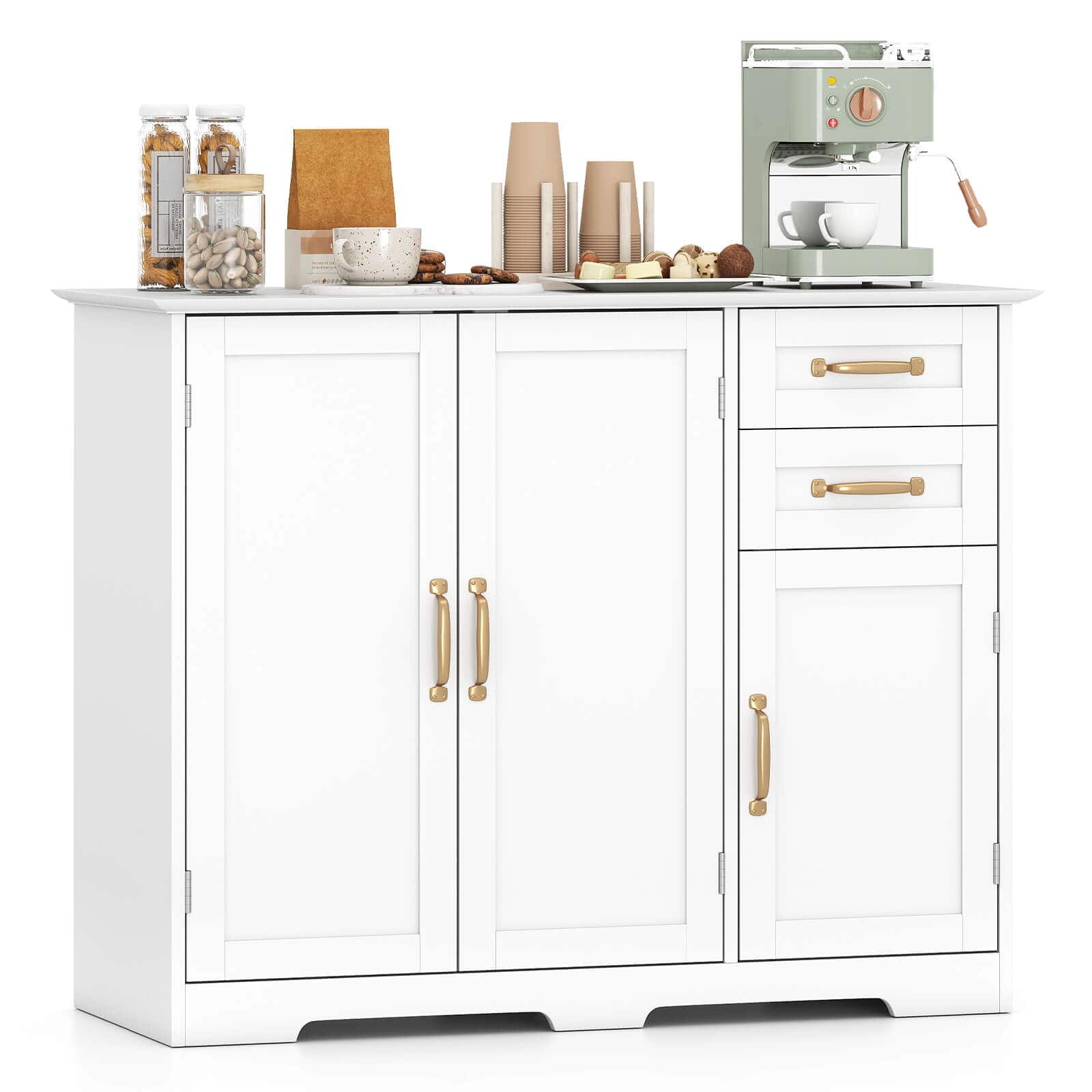 Costway - 40" Sideboard Buffet Cabinet Modern Kitchen Storage Organizer with 2 Drawers - White