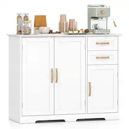 Costway - 40" Sideboard Buffet Cabinet Modern Kitchen Storage Organizer with 2 Drawers - White