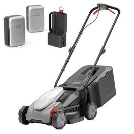Litheli - 40V Cordless Electric Lawn Mower, 14-Inch, Brushless Motor, 5-Position Height Adjustment, with 2 x 5.0Ah Battery - black, white