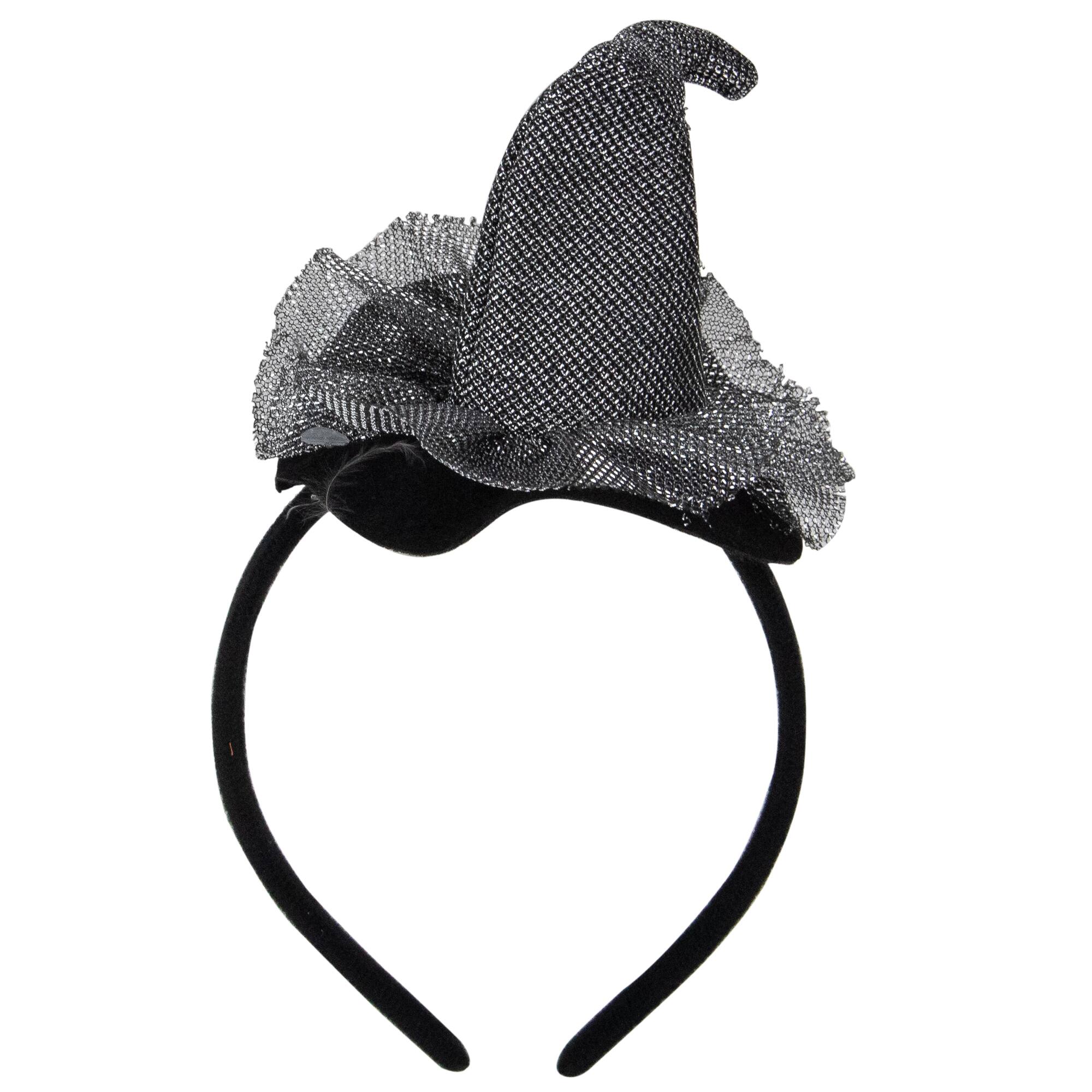 Front. Northlight - Gray Mesh Witch's Hat Halloween Headband Costume Accessory - Black.