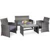 Front. Costway - 4 PCS Patio Cushioned Rattan Sofa with Glass Top Table - Gray.