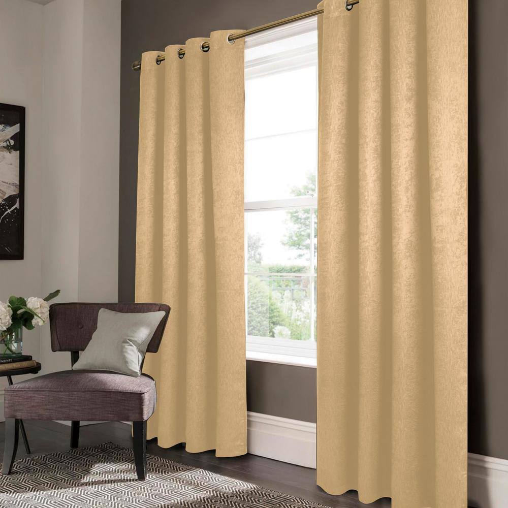 Front. Olivia Gray - Olivia Gray Lina Matte Embossed Blackout Grommet Single Panel - 52x90" Gold - Gold.