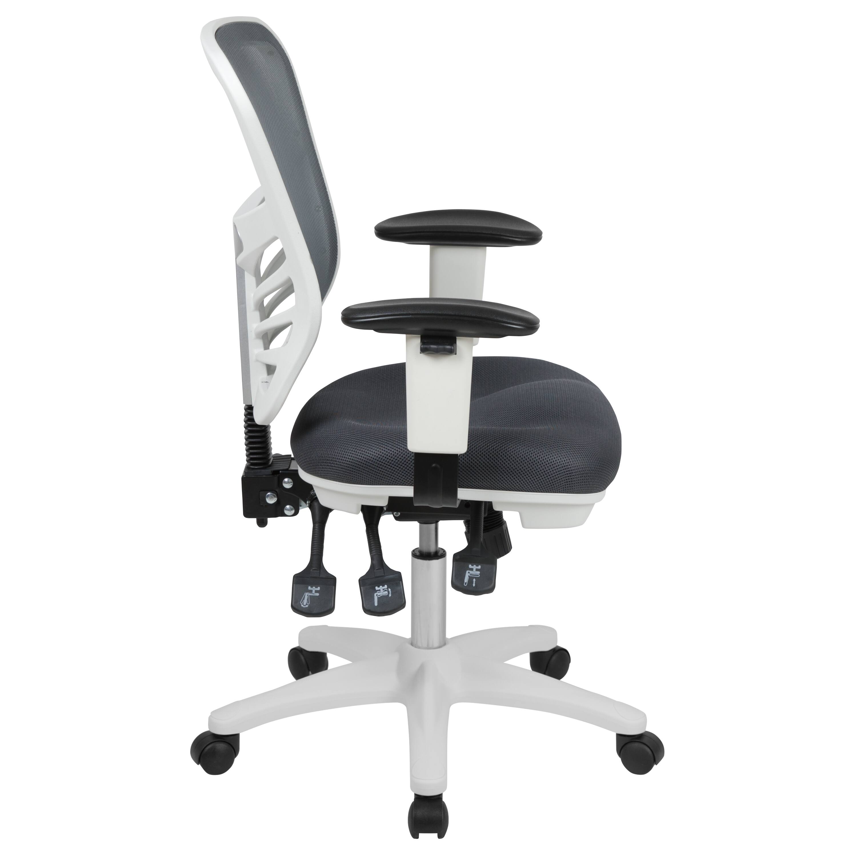 Alt View 6. Emma + Oliver - Mid-Back Mesh Triple Paddle Swivel Ergonomic Office Chair with Adjustable Arms - Dark Gray Mesh/White Frame.