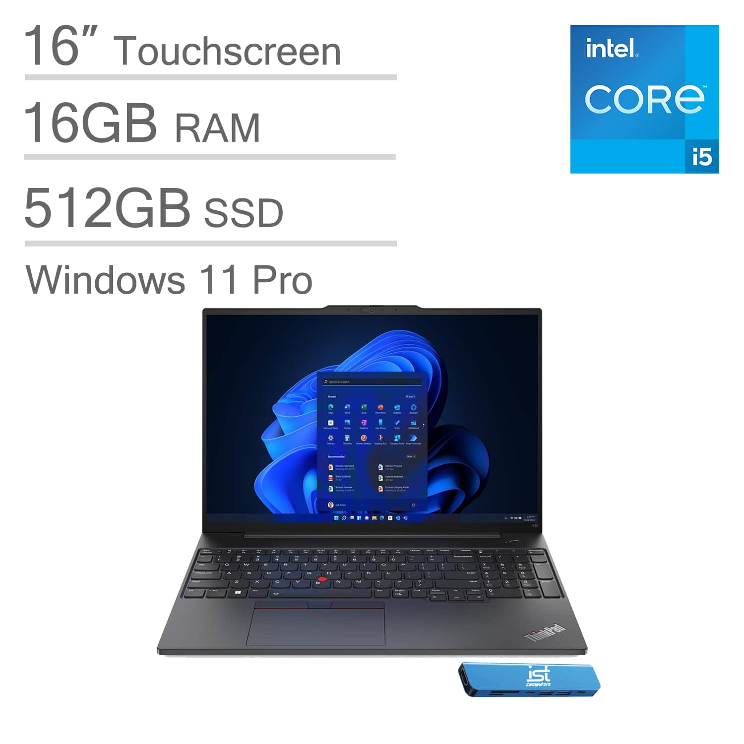 Lenovo - ThinkPad E16 16" WUXGA Touchscreen Laptop - Intel Core i5 with 16GB RAM - 512GB SSD - Backlit - Fingerprint - Win 11Pro - Black