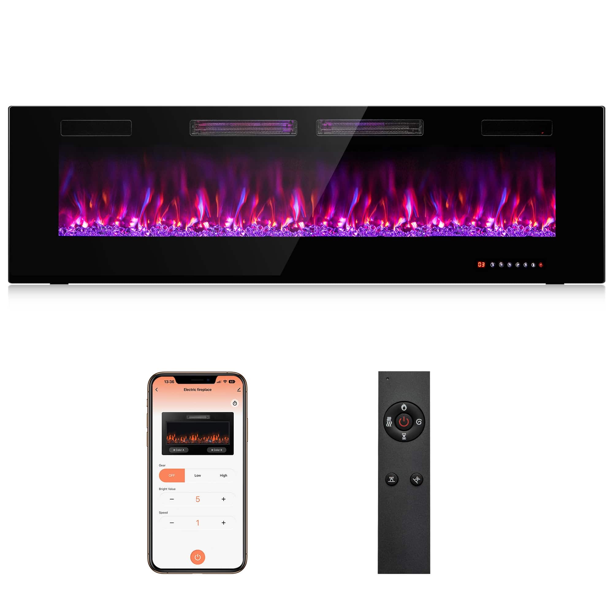Boyel Living - 60 Inch Ultra-Thin Electric Fireplace with Decorative Crystals