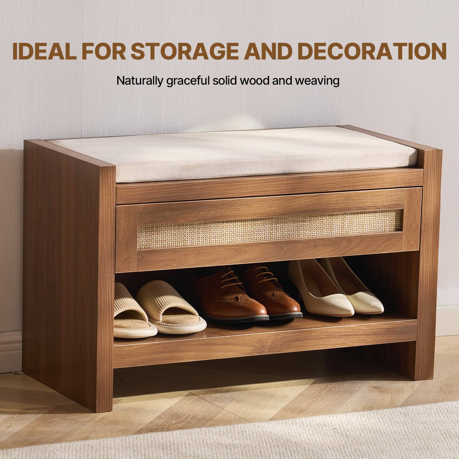 IDEAL FOR STORAGE AND DECORATION  
Naturally graceful solid wood and weaving
