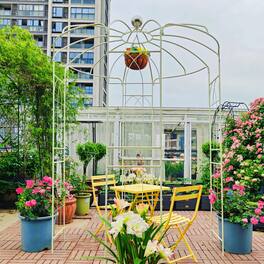 Loheer - 6.8 ft Metal Garden Arch Gazebo Birdcage Pergola Arbor for Wedding Ceremony Patio Lawn - Cream White