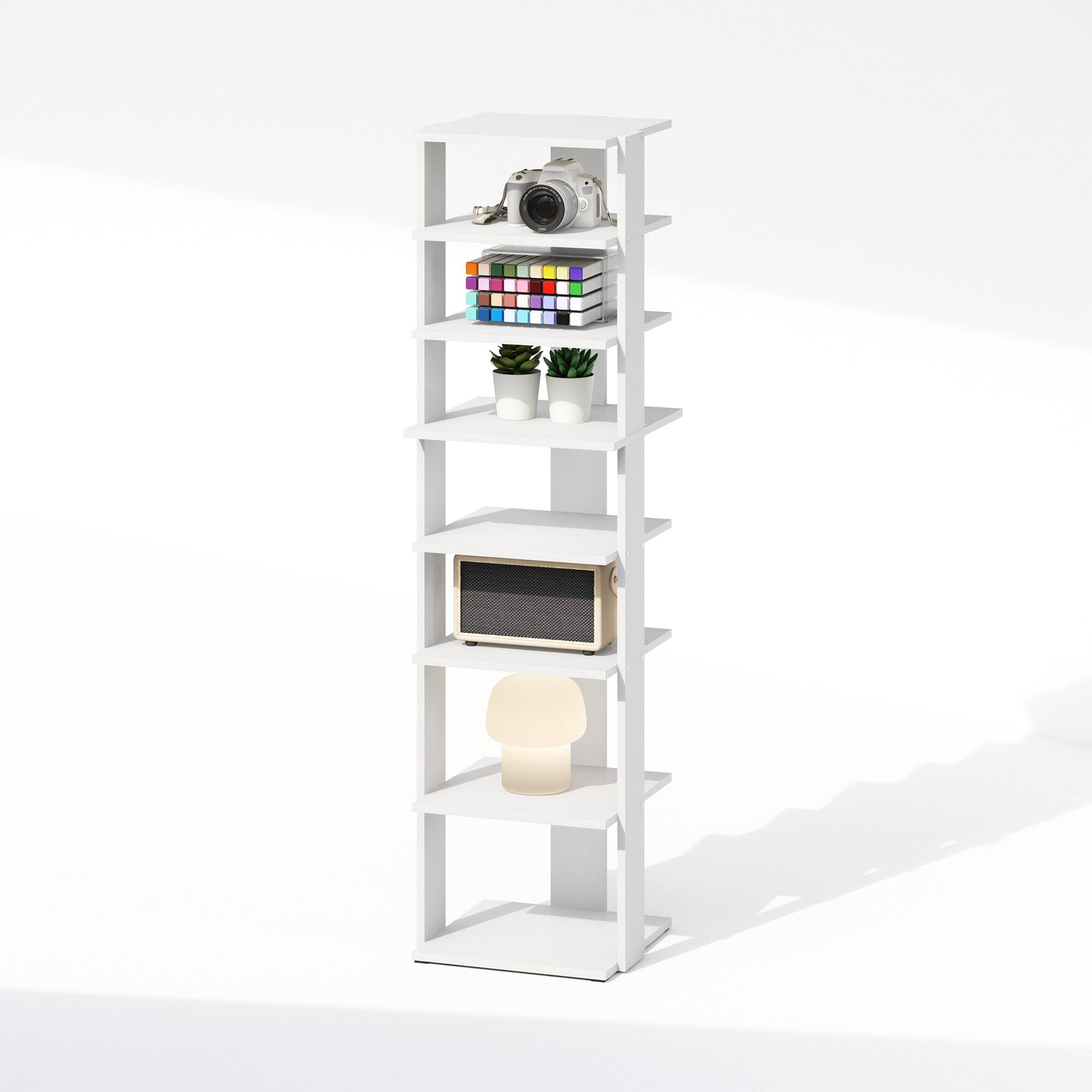Alt View 4. Furinno - Compact 8-Tier Vertical Space Saving Free Standing Corner Shelf, Display Rack, White - White.
